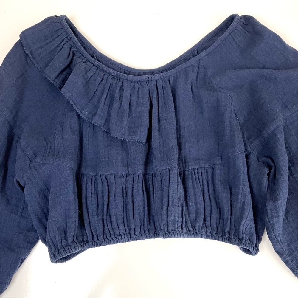 Apiece Apart Cela‎ Ruffled Crop Top Cotton Navy - Picture 7 of 11